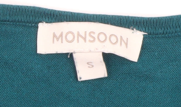 Monsoon Women's Green V-Neck Star Jumper Size S Long Sleeve
