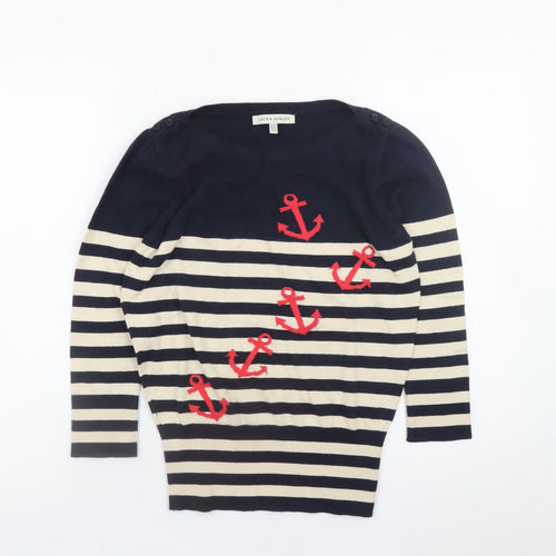 Laura Ashley Women’s Blue Striped Nautical Anchor Jumper UK 10
