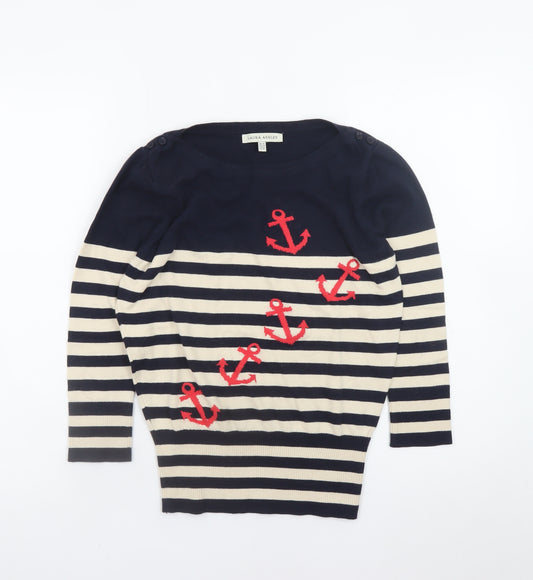 Laura Ashley Women’s Blue Striped Nautical Anchor Jumper UK 10