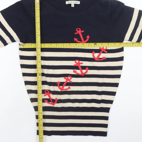 Laura Ashley Women’s Blue Striped Nautical Anchor Jumper UK 10