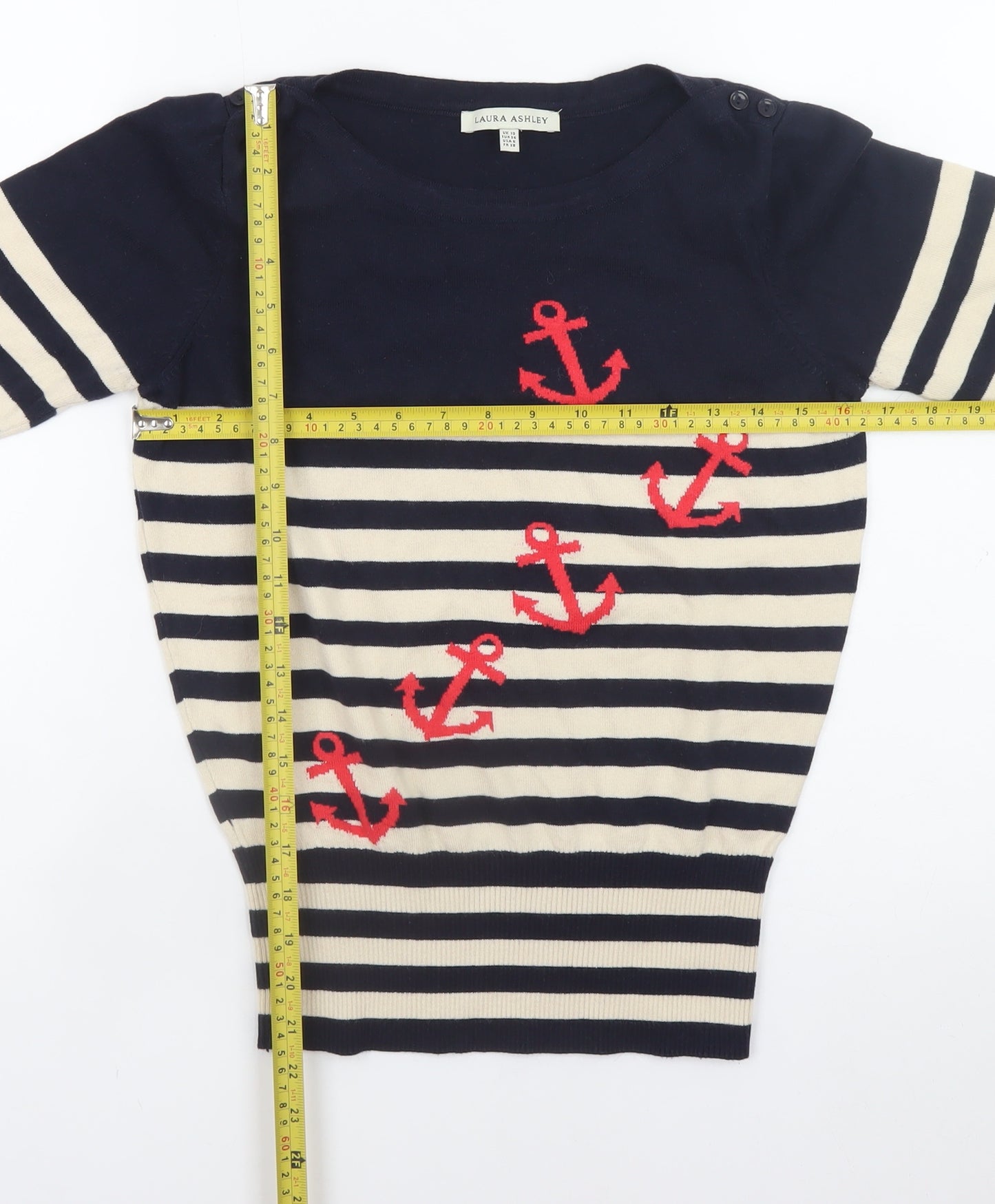 Laura Ashley Women’s Blue Striped Nautical Anchor Jumper UK 10