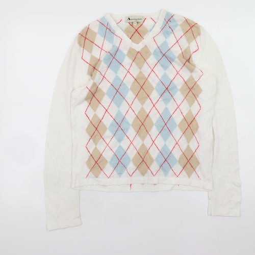 Aquascutum Women’s Multicoloured Argyle V-Neck Cashmere Jumper S