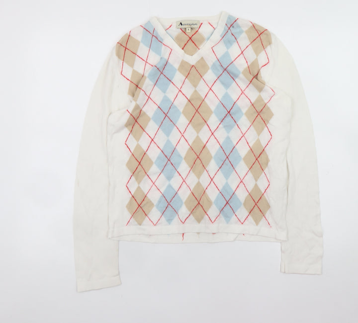 Aquascutum Women’s Multicoloured Argyle V-Neck Cashmere Jumper S