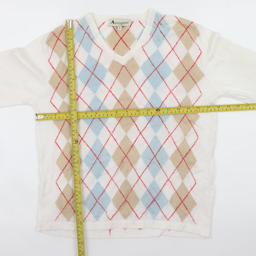 Aquascutum Women’s Multicoloured Argyle V-Neck Cashmere Jumper S
