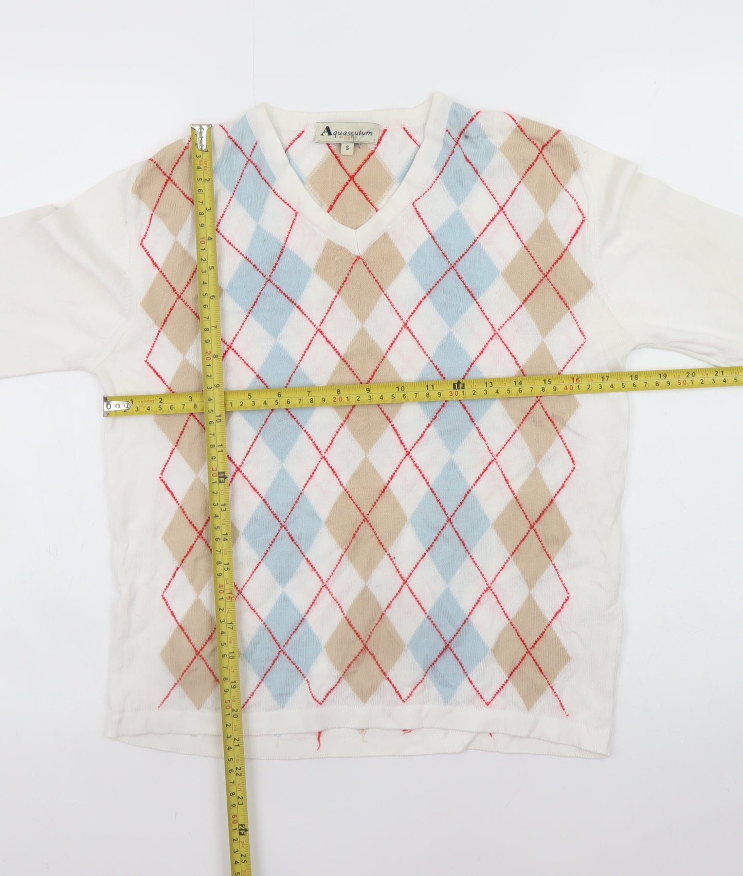 Aquascutum Women’s Multicoloured Argyle V-Neck Cashmere Jumper S