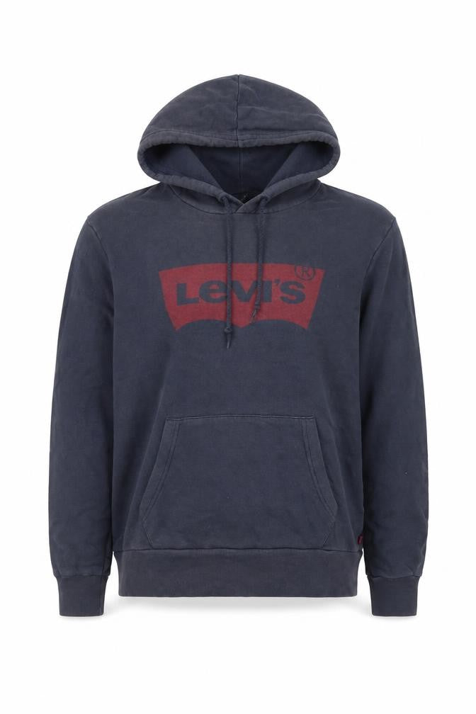 Front view of Levi's Men's Blue Pullover Hoodie Small Logo Cotton Sweatshirt