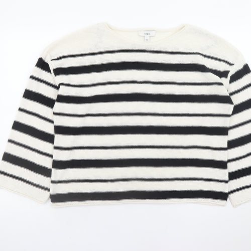 Marks and Spencer Women Black Stripe L Boat Neck Cotton Jumper