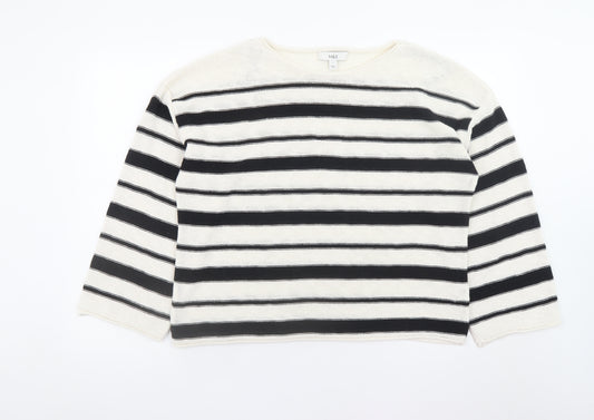 Marks and Spencer Women Black Stripe L Boat Neck Cotton Jumper