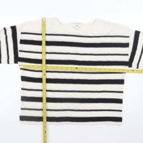 Marks and Spencer Women Black Stripe L Boat Neck Cotton Jumper