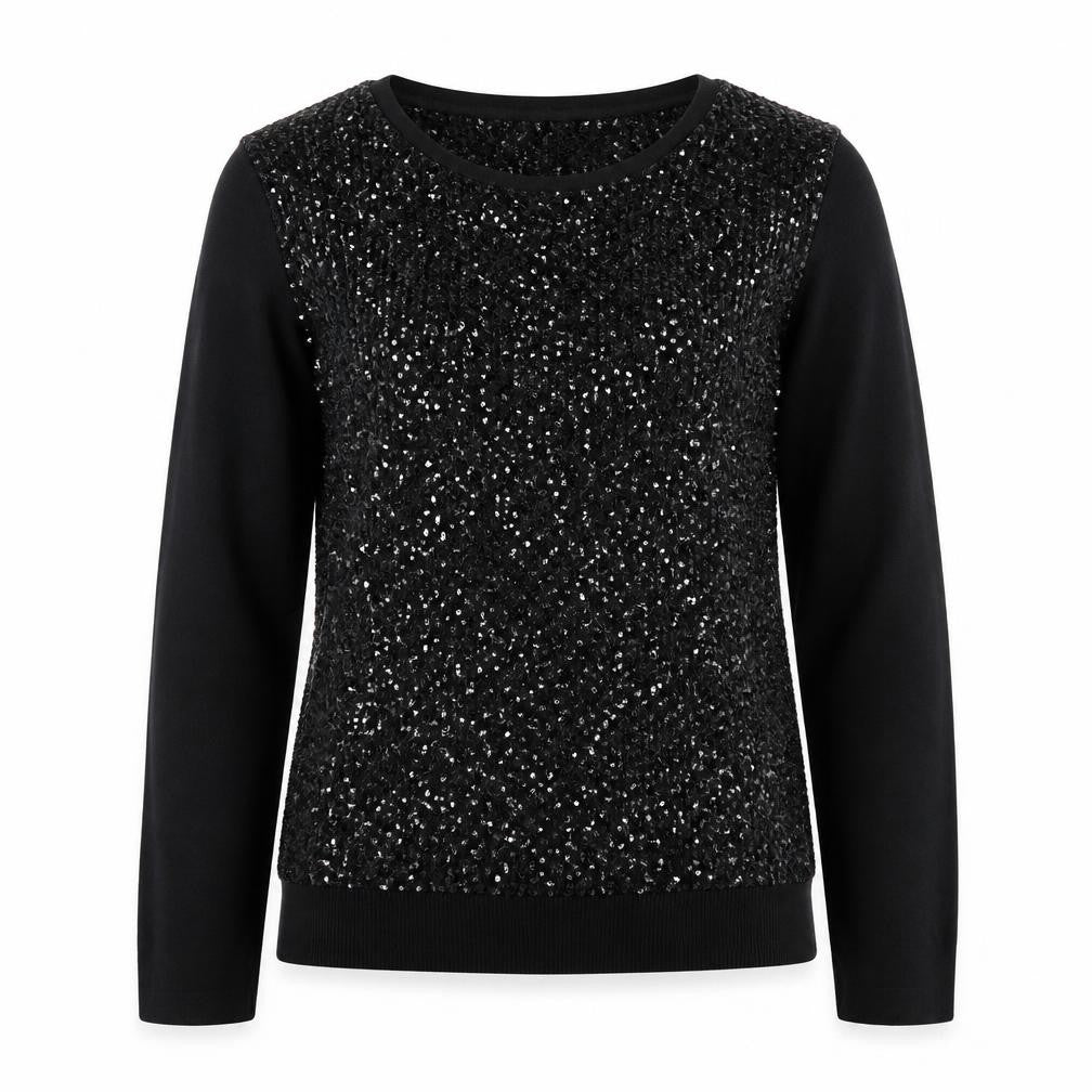 Front view of Phase Eight Women’s Black Sequin Knit Jumper, size UK 10
