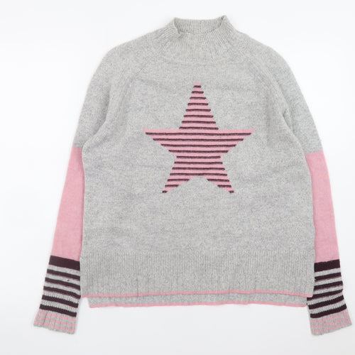 White Stuff Women’s Grey Wool Blend Star Jumper UK 10 Mock Neck