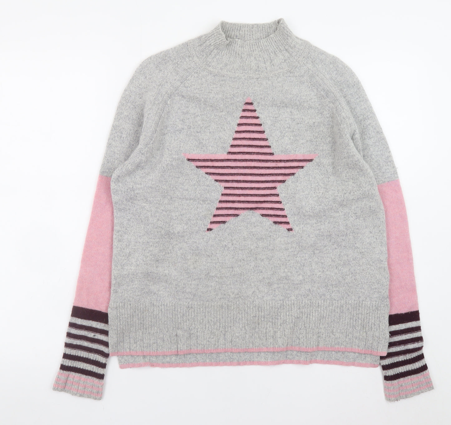 White Stuff Women’s Grey Wool Blend Star Jumper UK 10 Mock Neck