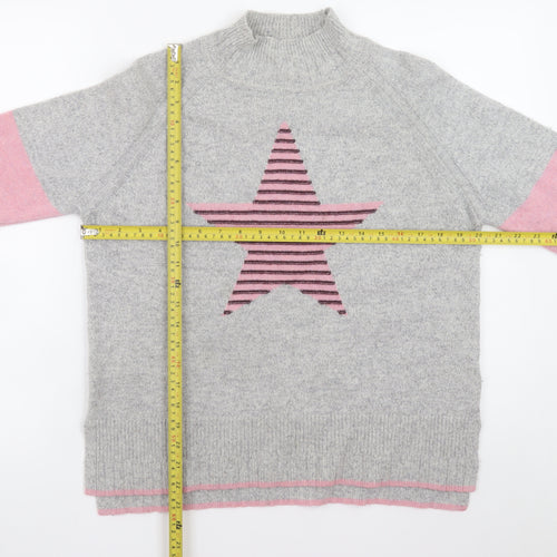 White Stuff Women’s Grey Wool Blend Star Jumper UK 10 Mock Neck