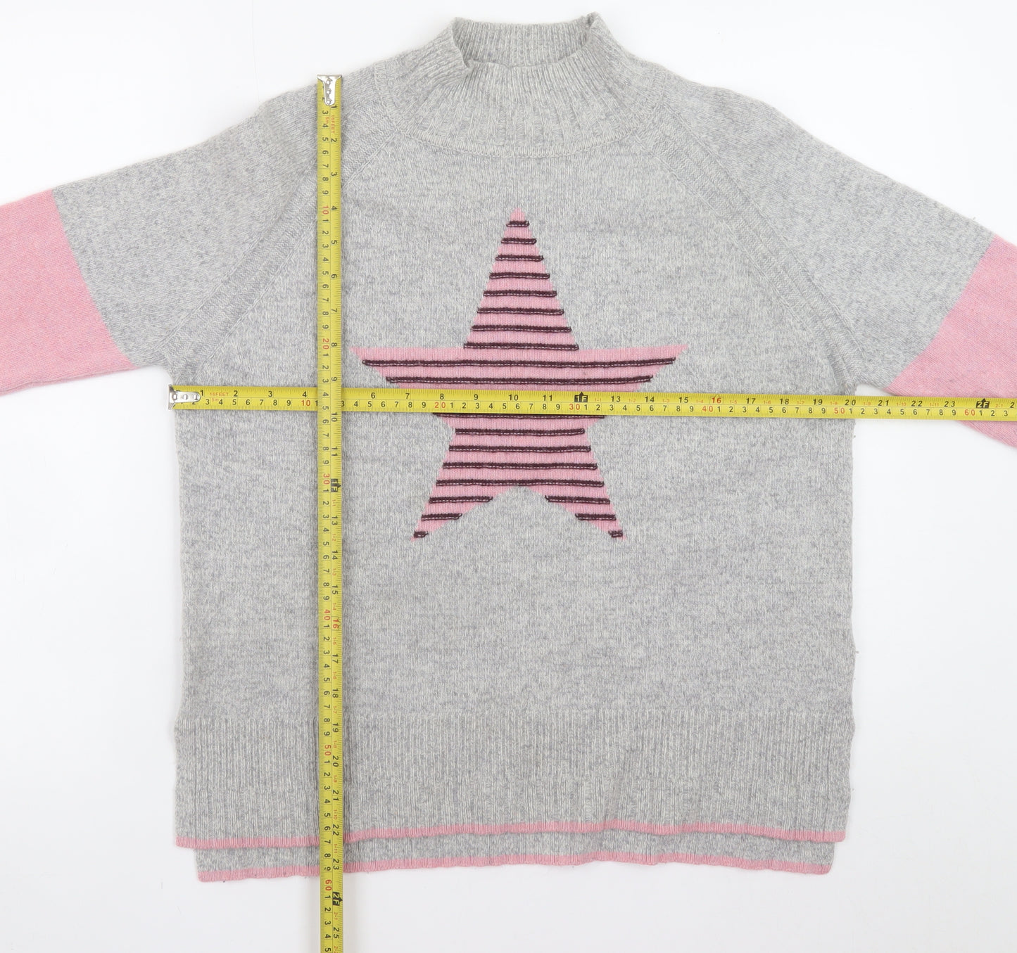 White Stuff Women’s Grey Wool Blend Star Jumper UK 10 Mock Neck