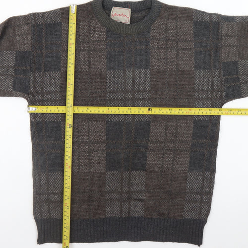 Justin Men's Brown Wool Blend Check Knit Jumper Size S