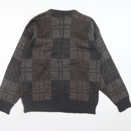 Justin Men's Brown Wool Blend Check Knit Jumper Size S
