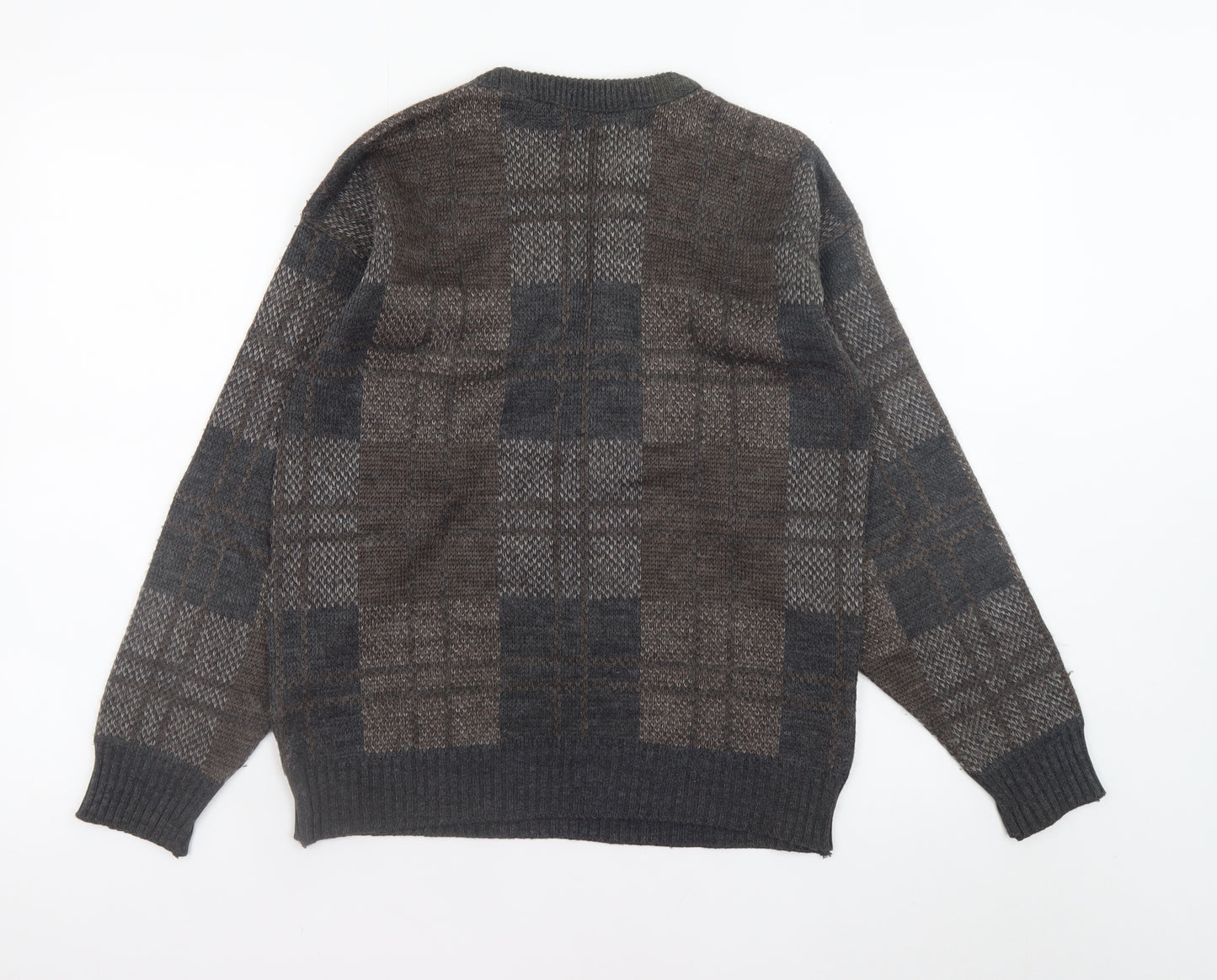 Justin Men's Brown Wool Blend Check Knit Jumper Size S