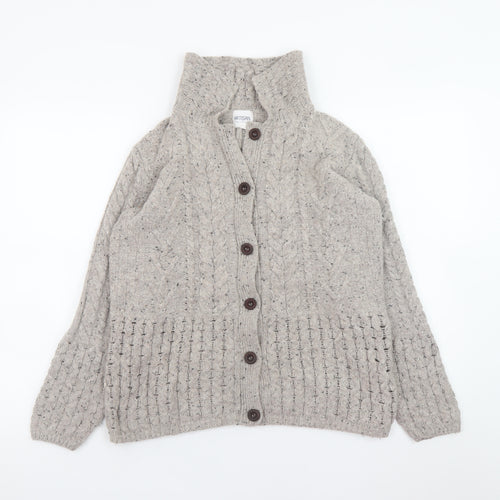 Artisan Knitwear Women's Beige Wool Blend Cable-Knit Cardigan M