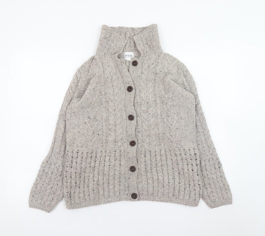 Artisan Knitwear Women's Beige Wool Blend Cable-Knit Cardigan M