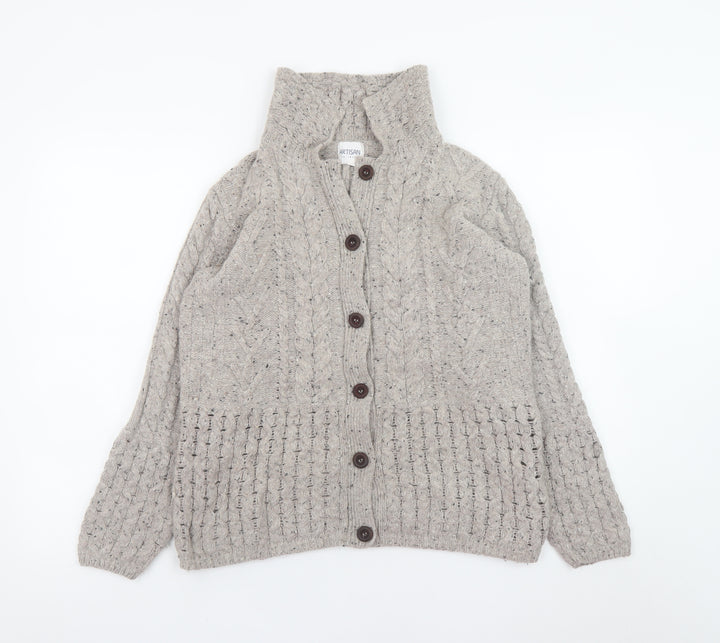Artisan Knitwear Women's Beige Wool Blend Cable-Knit Cardigan M