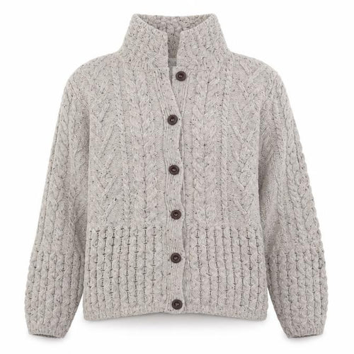 Artisan Knitwear Women's Beige Wool Blend Cable-Knit Cardigan M