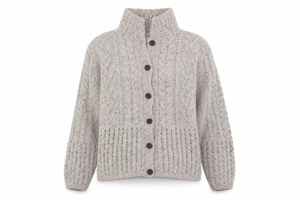 Artisan Knitwear Women's Beige Wool Blend Cable-Knit Cardigan M