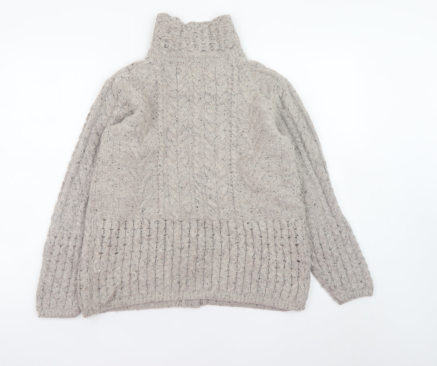 Artisan Knitwear Women's Beige Wool Blend Cable-Knit Cardigan M