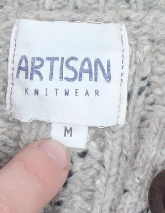 Artisan Knitwear Women's Beige Wool Blend Cable-Knit Cardigan M