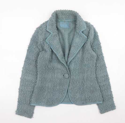 Monsoon Women's Blue Chunky Knit Wool Blend Collared Cardigan Size 8