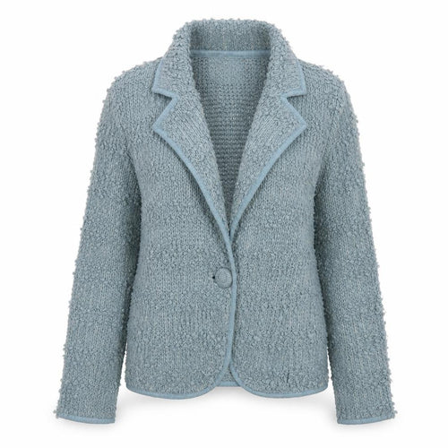 Monsoon Women's Blue Chunky Knit Wool Blend Collared Cardigan Size 8