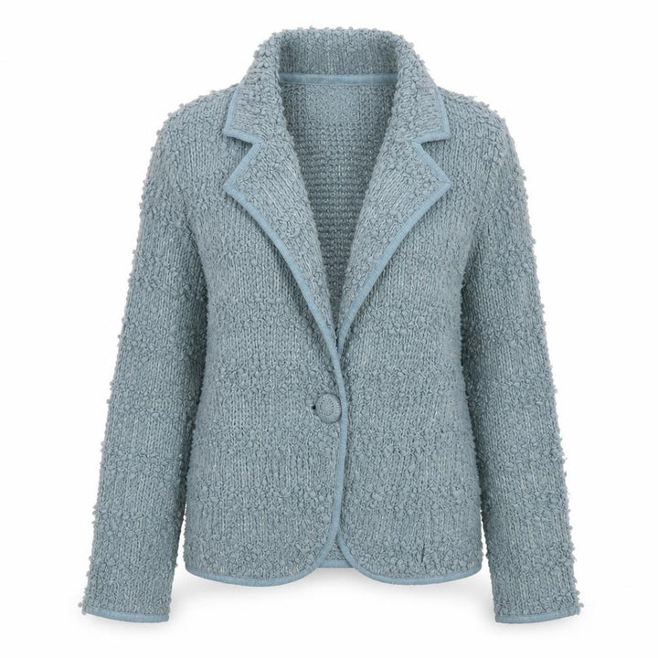 Monsoon Women's Blue Chunky Knit Wool Blend Collared Cardigan Size 8