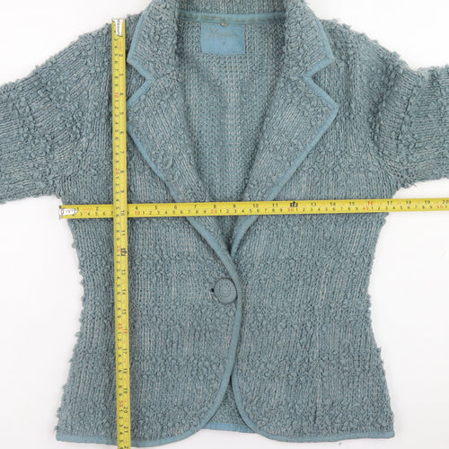 Monsoon Women's Blue Chunky Knit Wool Blend Collared Cardigan Size 8