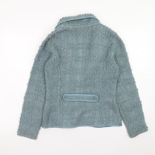 Monsoon Women's Blue Chunky Knit Wool Blend Collared Cardigan Size 8