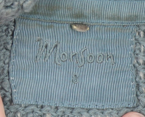 Monsoon Women's Blue Chunky Knit Wool Blend Collared Cardigan Size 8