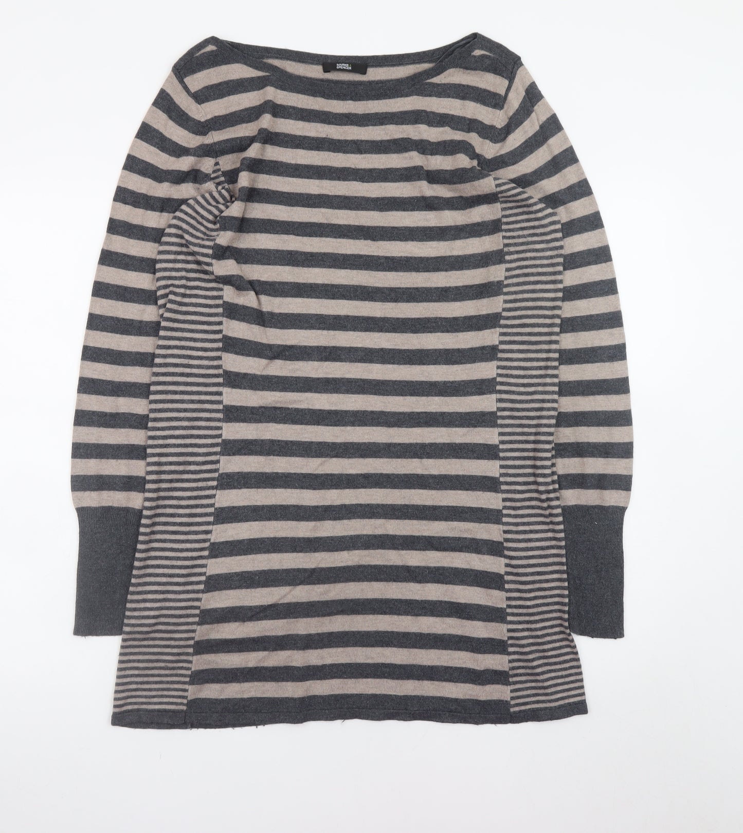 Marks and Spencer Women’s Grey Striped Long Sleeve Jumper Dress Size 18
