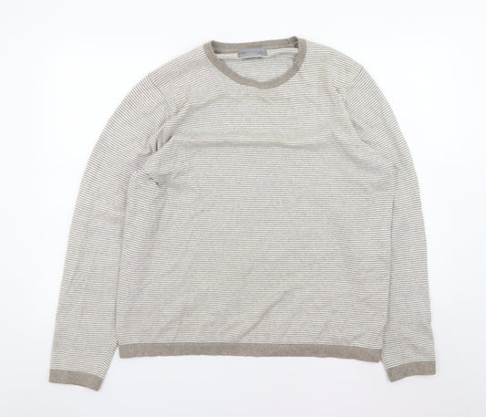 Marks and Spencer Men's Beige Striped Cotton Linen Jumper L