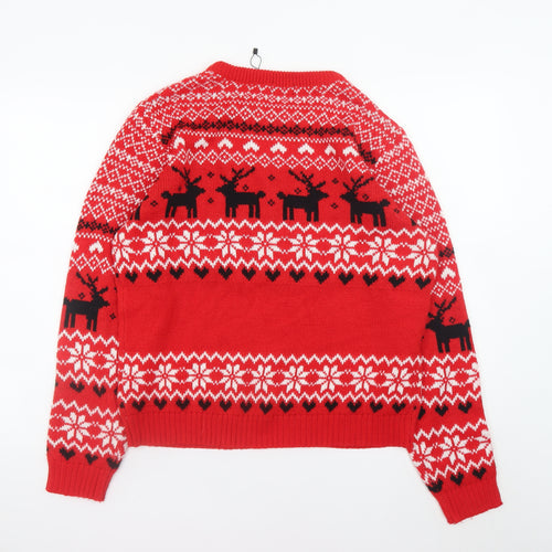 Boohoo Men's Red Fair Isle Reindeer Christmas Jumper XL