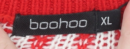 Boohoo Men's Red Fair Isle Reindeer Christmas Jumper XL