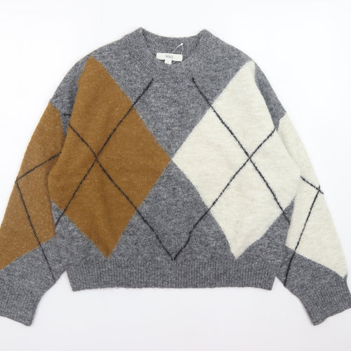 Marks and Spencer Womens Grey Argyle Knit Pullover Jumper Size Small