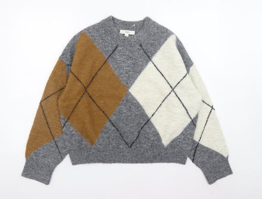Marks and Spencer Womens Grey Argyle Knit Pullover Jumper Size Small
