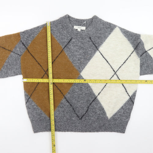 Marks and Spencer Womens Grey Argyle Knit Pullover Jumper Size Small