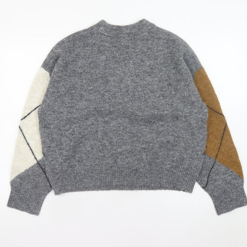 Marks and Spencer Womens Grey Argyle Knit Pullover Jumper Size Small