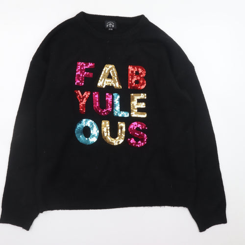 Festive Fun Women's Black Sequin Christmas Jumper Size 14 Pullover