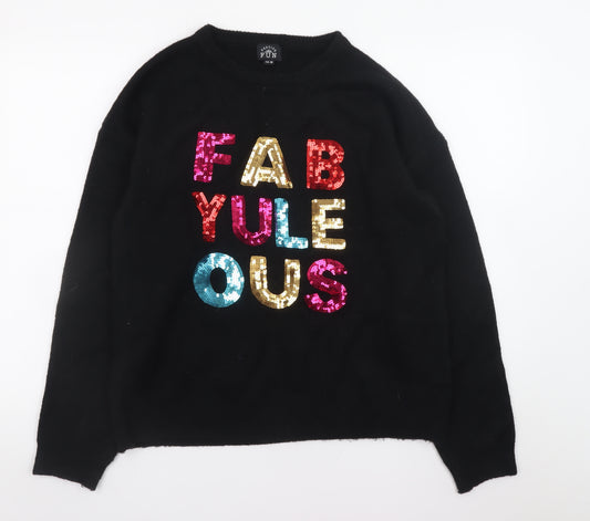 Festive Fun Women's Black Sequin Christmas Jumper Size 14 Pullover