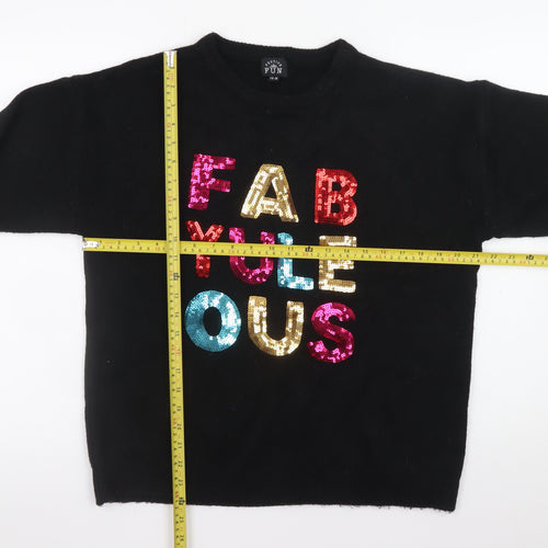 Festive Fun Women's Black Sequin Christmas Jumper Size 14 Pullover