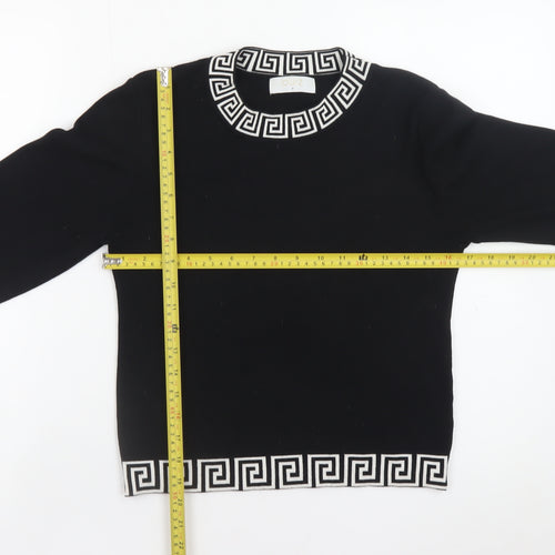 Quiz Womens Black Geometric Trim Crew Neck Knit Jumper Size M