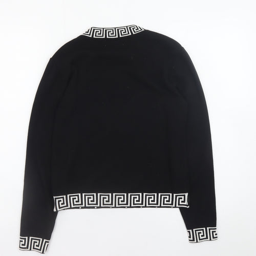 Quiz Womens Black Geometric Trim Crew Neck Knit Jumper Size M