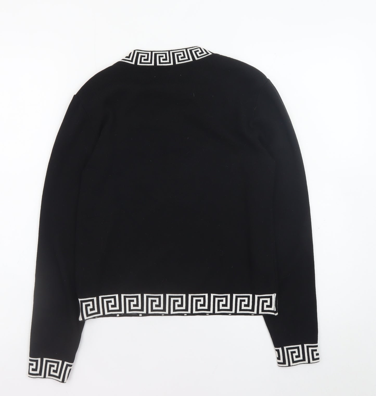 Quiz Womens Black Geometric Trim Crew Neck Knit Jumper Size M