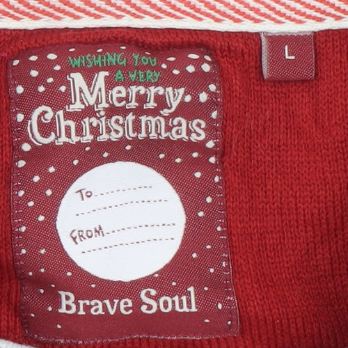 Brave Soul Men's Grey Christmas Reindeer Jumper Size L Pullover