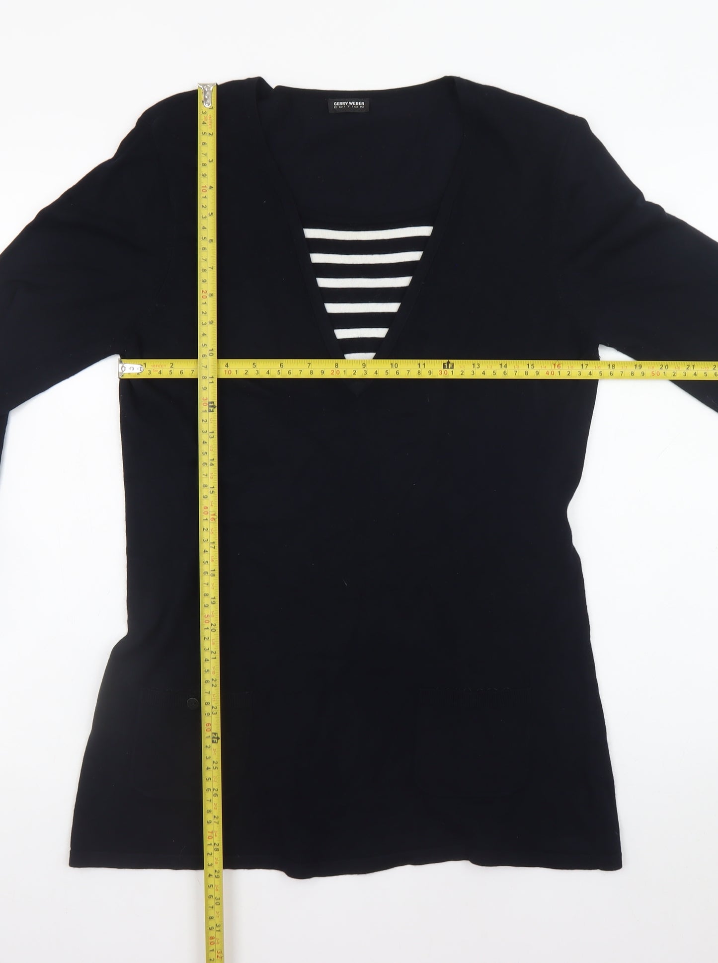Gerry Weber Women’s Black V-Neck Shift Dress Size 12 Long Sleeve